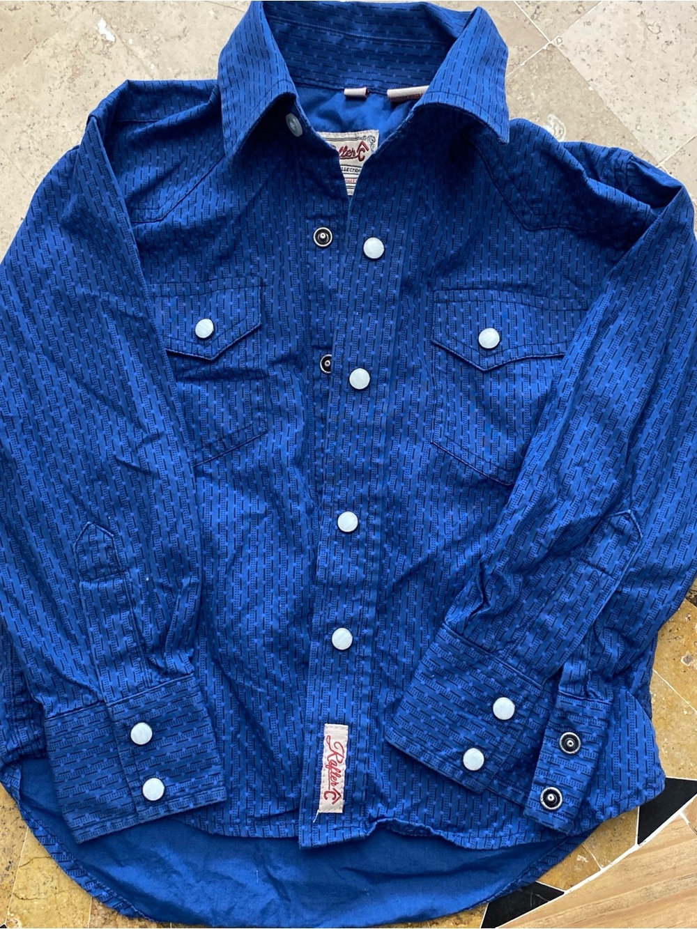 Kids Blue Button-Down Shirt with Snap Pockets